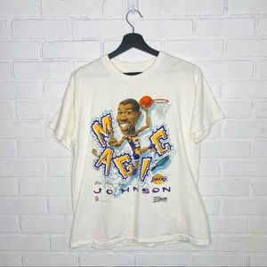 Vintage 1991 Magic Johnson Shirt Medium Los Angeles Lakers Caricature Tee Rare